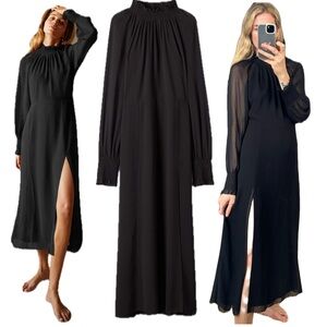 Wilfred Aritzia Black Sheer Valencia Slit Long Sleeve Boho Prairie Midi Dress
